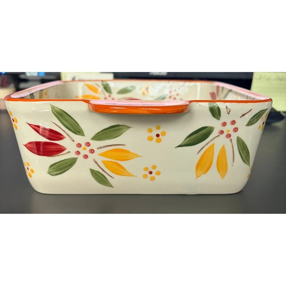Temp-tations Square Baker 1.5 QT Orange Floral Seasonal Excellent